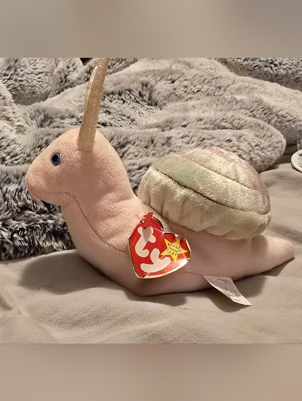TY Beanie Baby Pink Snail Plush - Soft Collectible Pet Toy